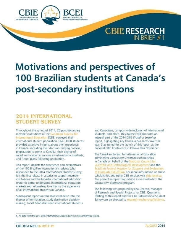 Motivations and perspectives of 100 Brazilian students at Canada’s post-secondary institutions