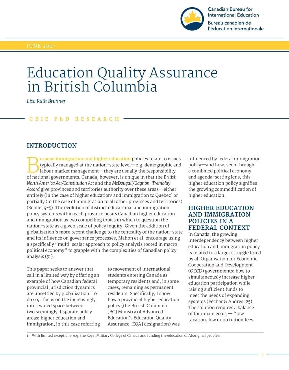 Education Quality Assurance in British Columbia