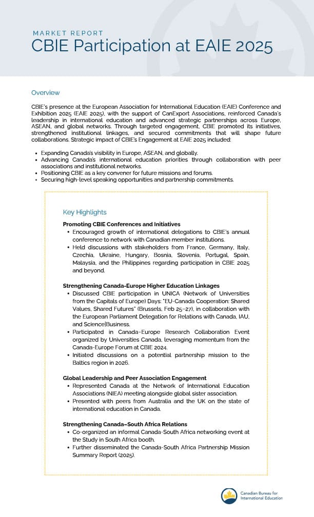 Market Report — CBIE Participation at EAIE 2025